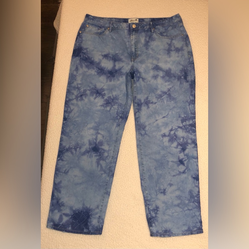 Seven7 Women's Blue Tie-Dye loose fit Straight Leg Jeans